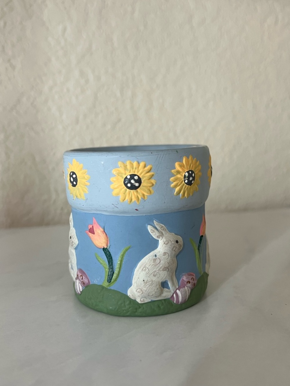 Floral Bunny Blue Decorative Ceramic Pot Easter Eggs - Picture 7 of 8